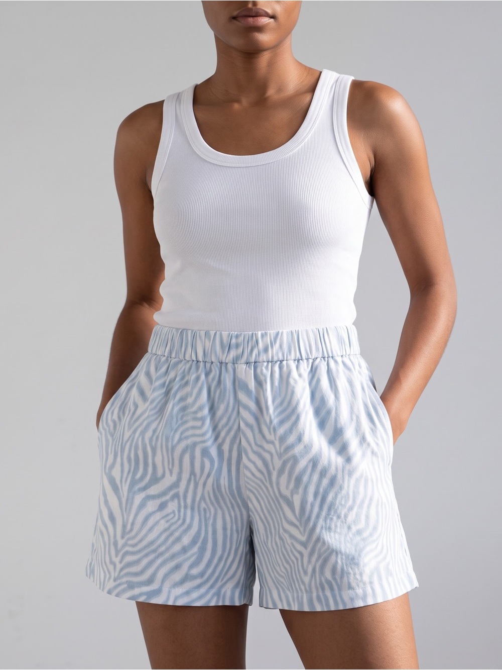 MICHAEL Michael Kors Linen Blend Pull on Shorts Pastel Blue and White Zebra